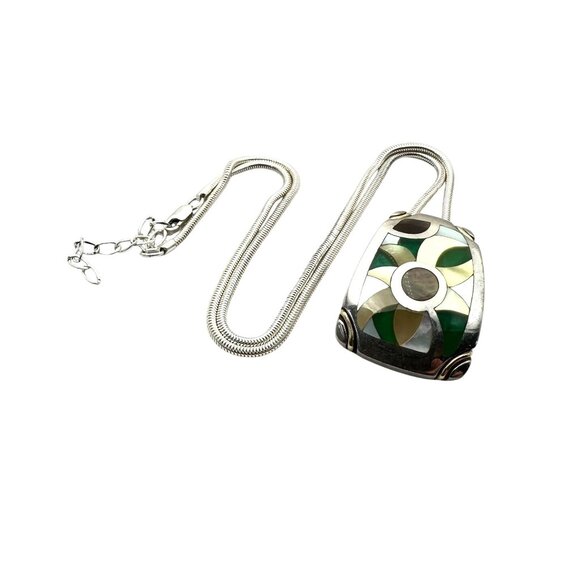 Eric Grossbardt 18K Gold Sterling Silver Yellow Green Flower Pendant Necklace - Picture 3 of 5